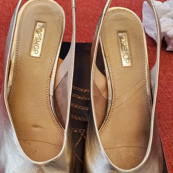 Topshop golden leather slingbacks (10.5) - Picture 5 of 5
